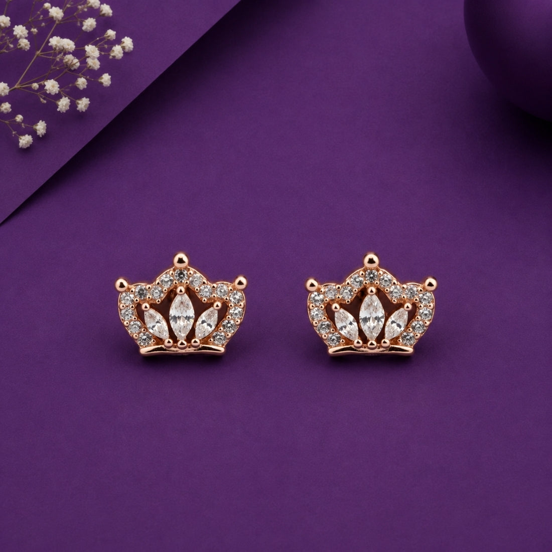 Rose Gold Royal Tiara Lotus Stud Earrings