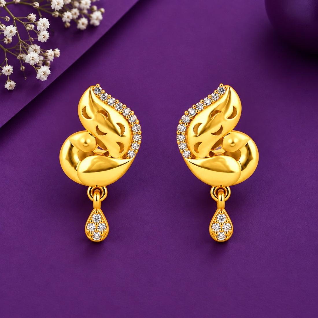 Mayur Swirl 925 Sterling Silver Crystal Peacock Drop Earrings