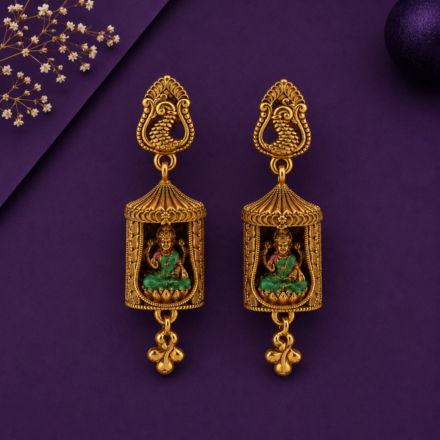 The Shrinika Lotus Shrine Jhumkas (Gold-Plated 925 Sterling Silver)