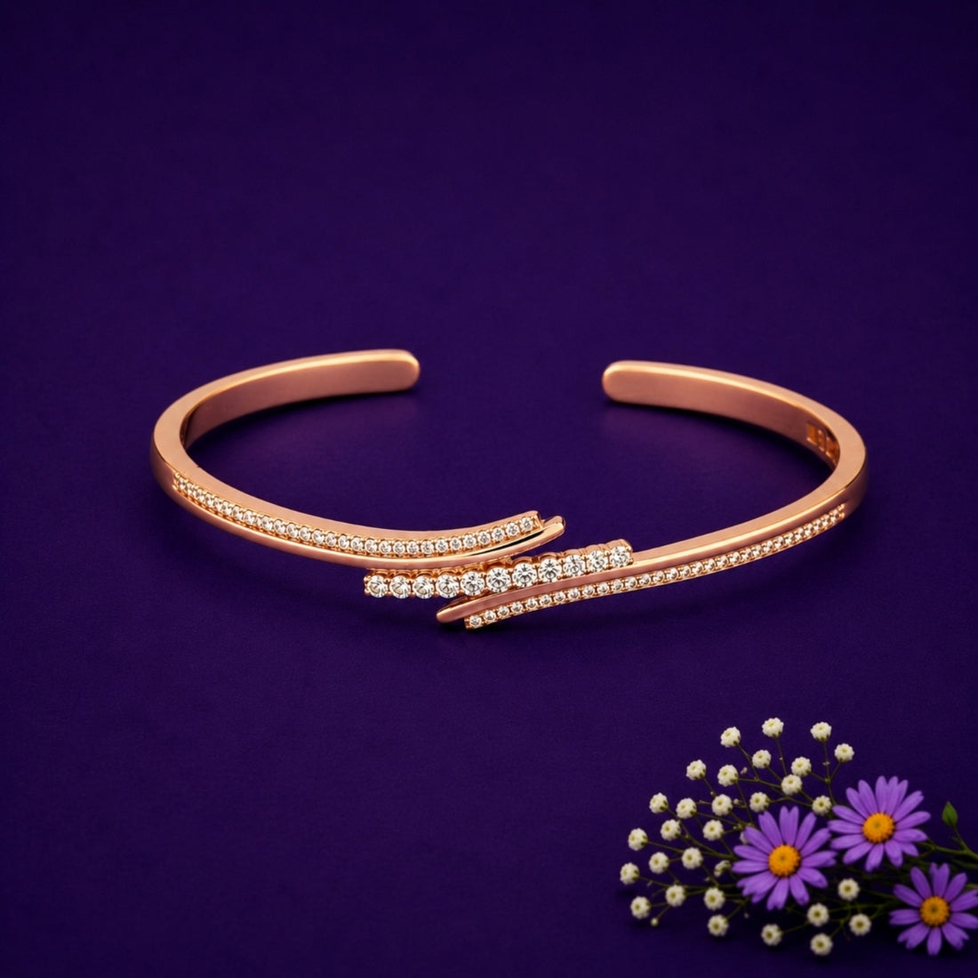925 Rose Gold Plated Silver Intersecting Triple Streak Kada
