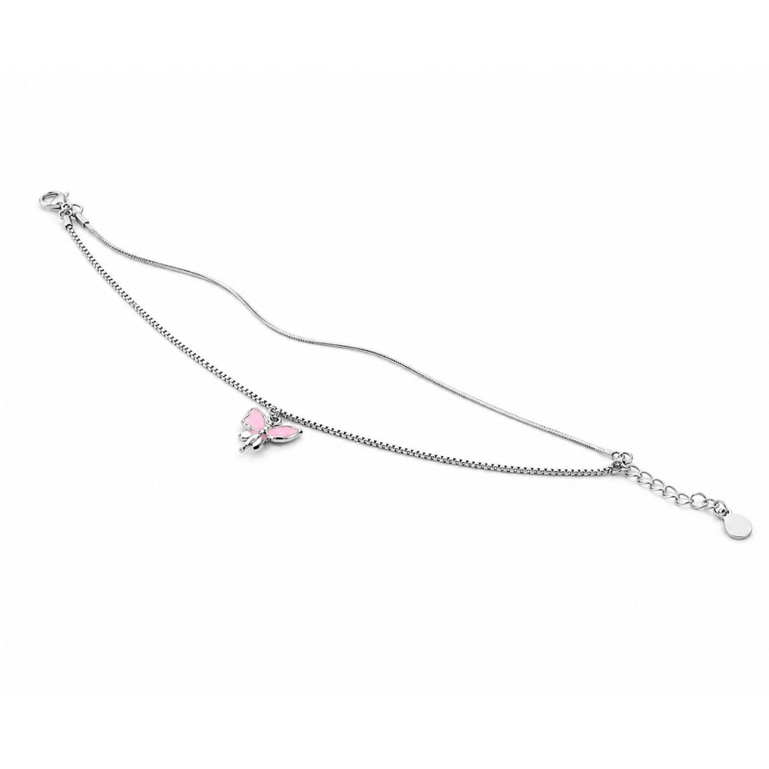 The Pink Monarch Butterfly Double-Layer 925 Silver Bracelet