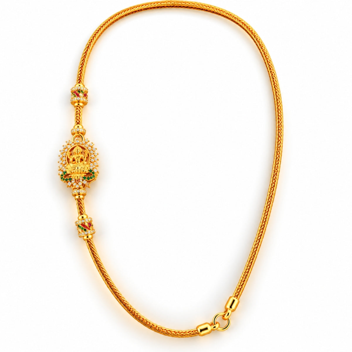 Goddess Lakshmi White CZ Halo 925 Sterling Silver Gold Plated Thali Chain