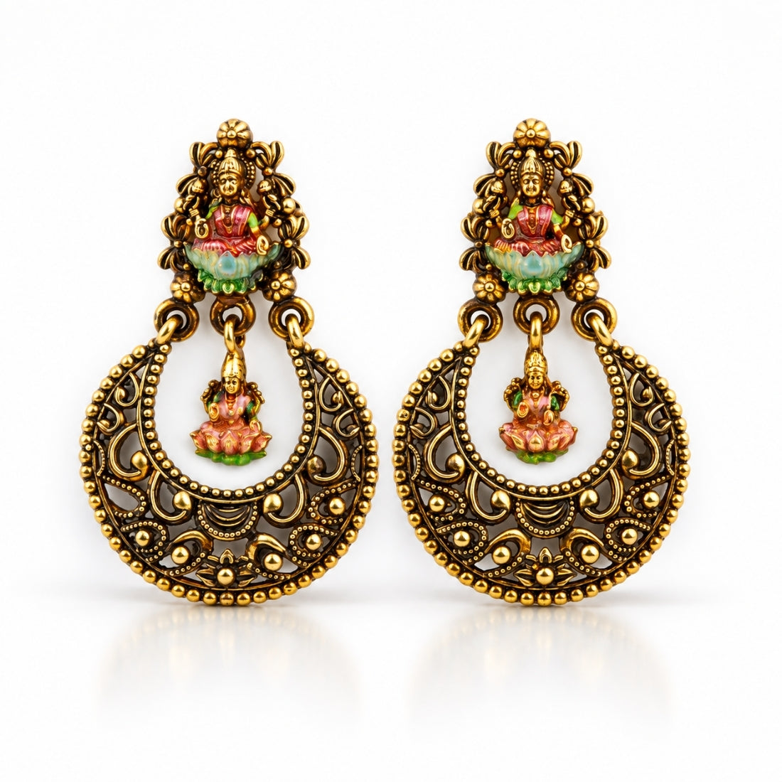 The Lakshmi Chandbali 925 Silver Antique Gold Plated Earrings