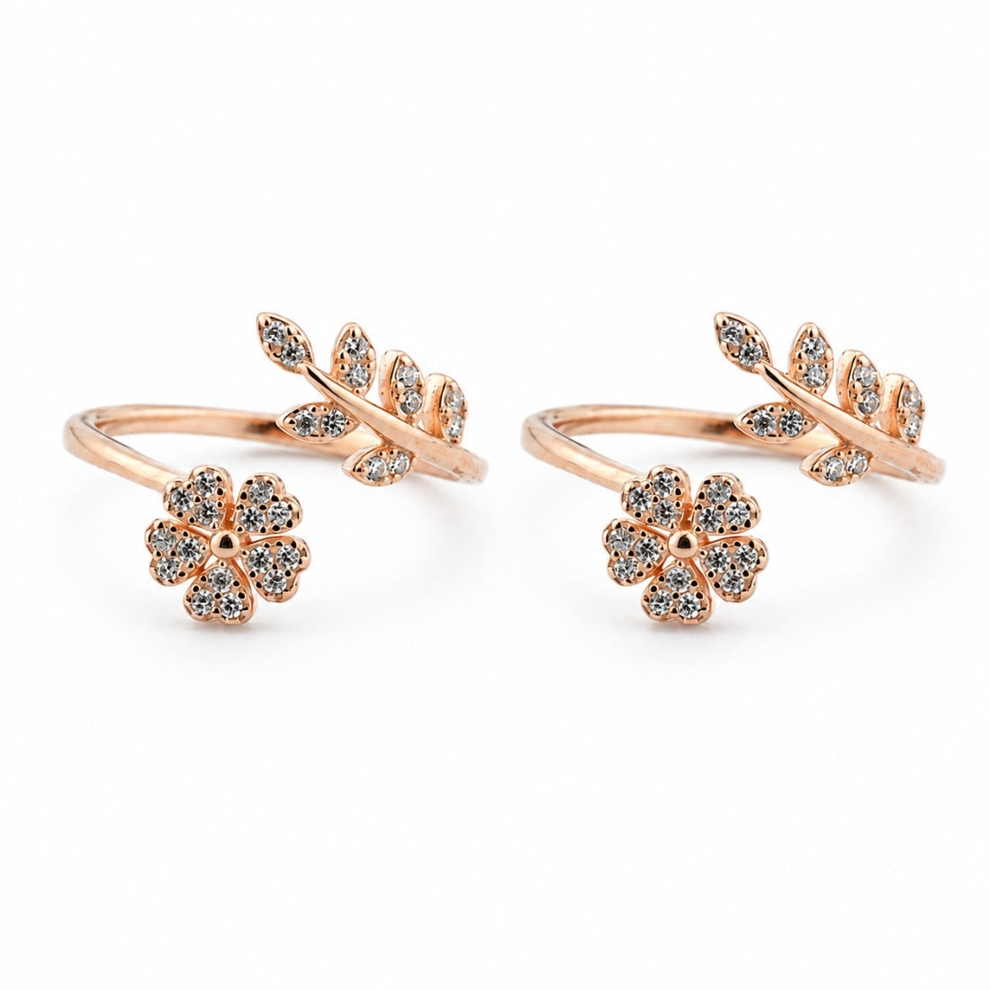 Rose Gold Flora & Vine Pavé Bypass Toe Rings (Pair)