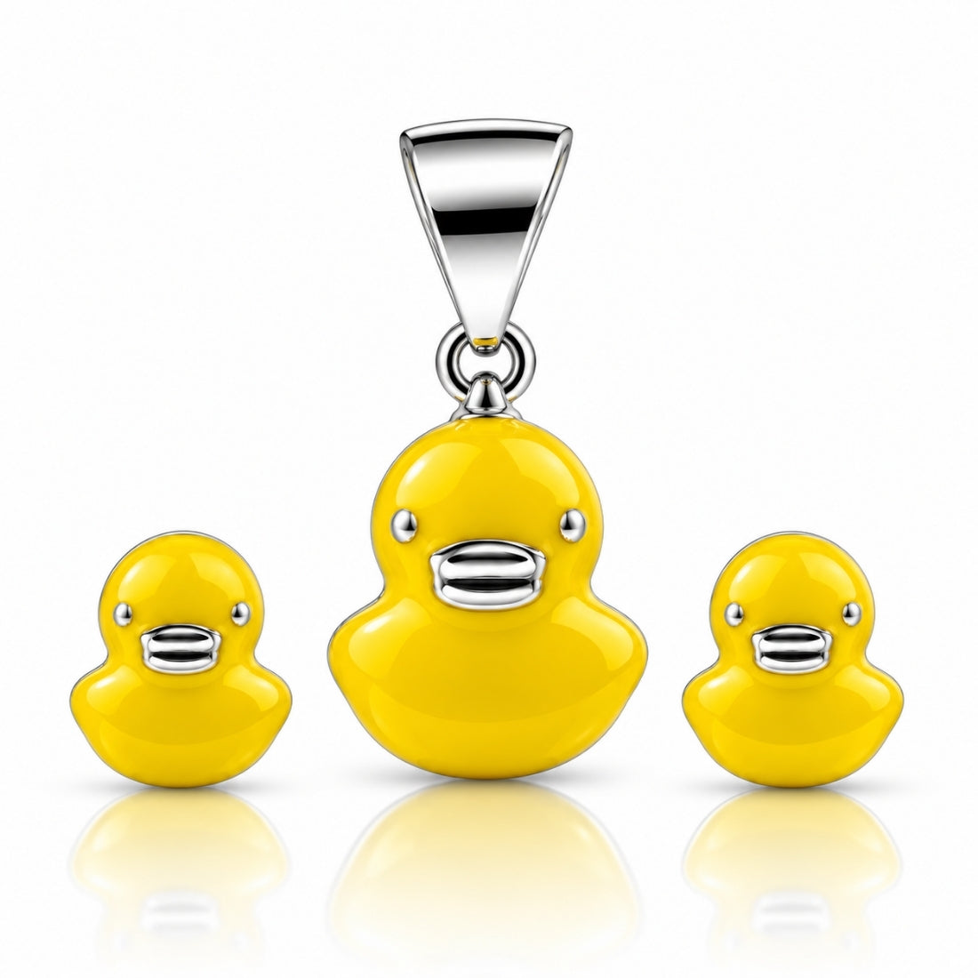 Dapper Duckling 925 Sterling Silver Yellow Enamel Pendant & Stud Earring Set for Kids
