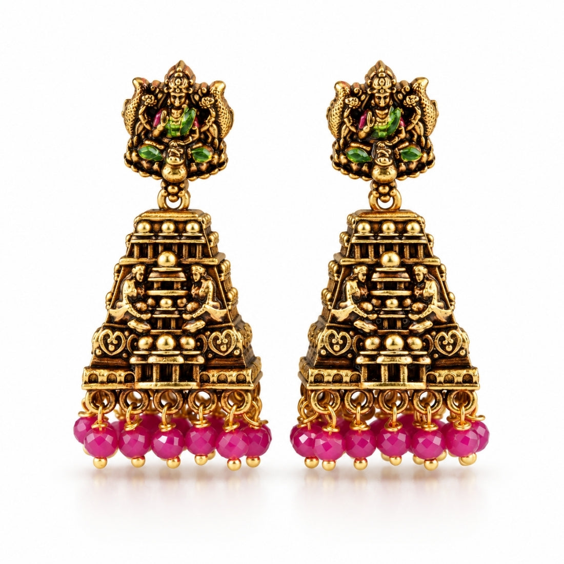 The Lakshmi Gopuram Fuchsia Heritage Jhumkas