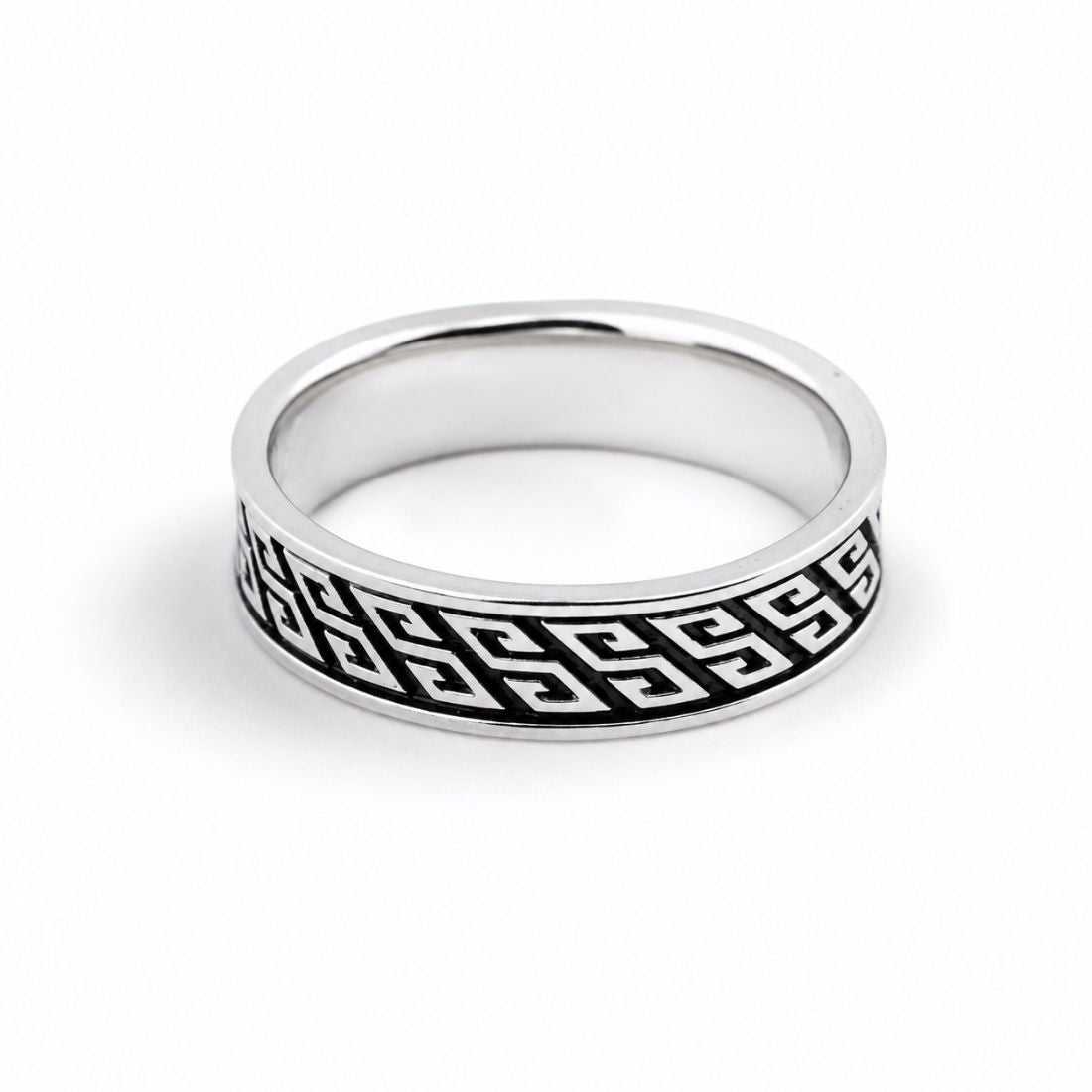 Silver Greek Meander Wave 925 Sterling Silver Band