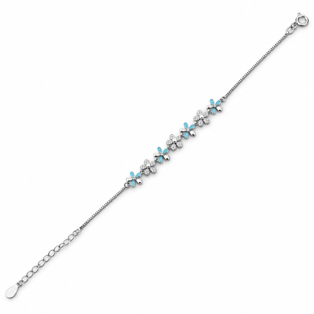 The Forget-Me-Not – 925 Sterling Silver Blue & White Flower Garland Bracelet
