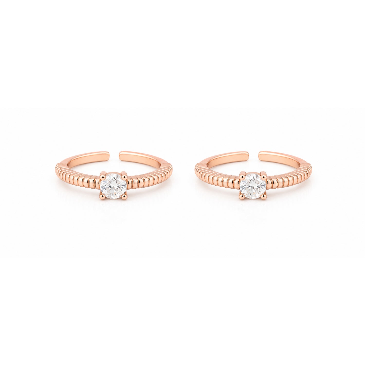 Solitaire Radiance Grooved Rose Gold Adjustable Toe Rings