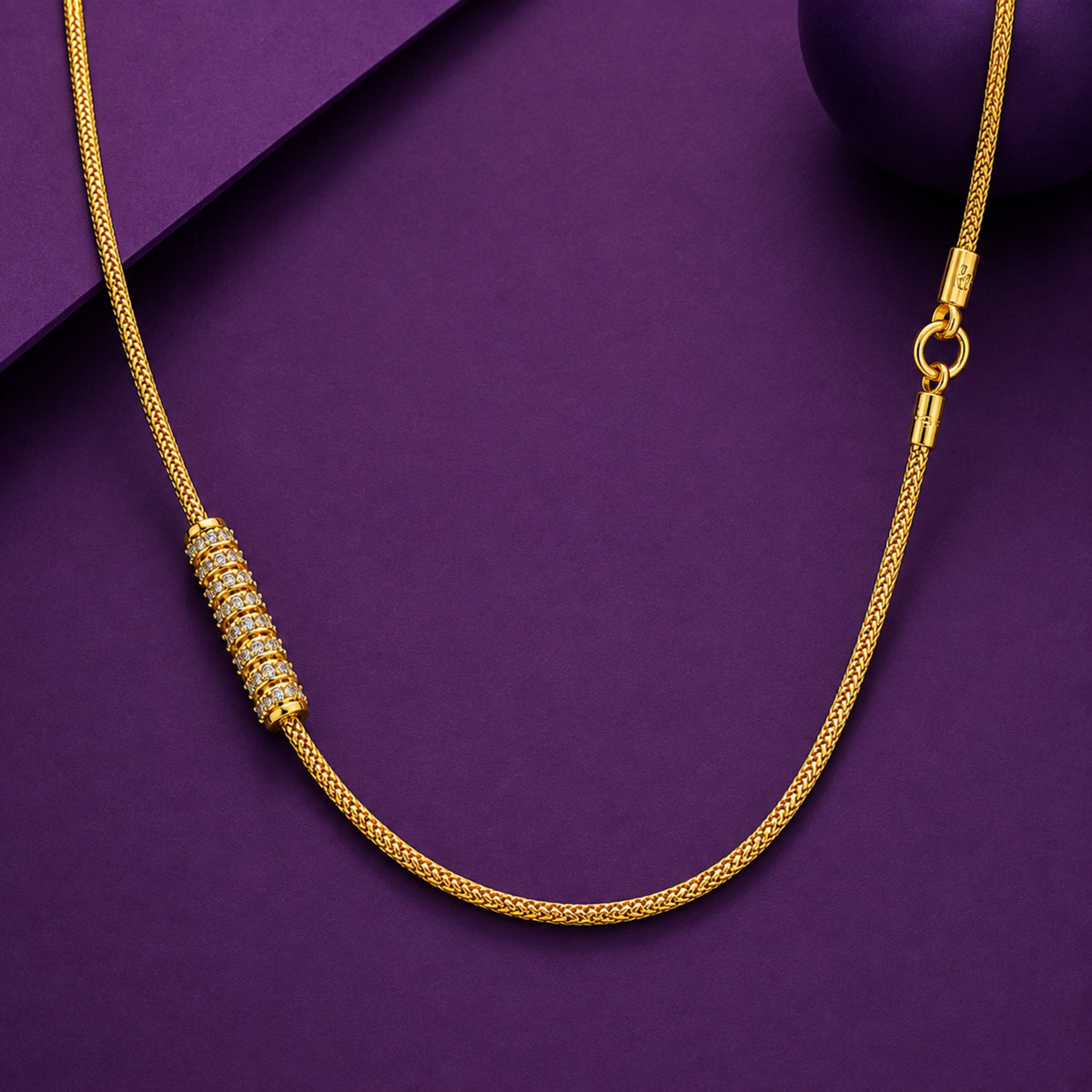 The Ananya Pavé Barrel 925 Sterling Silver Mugappu Chain