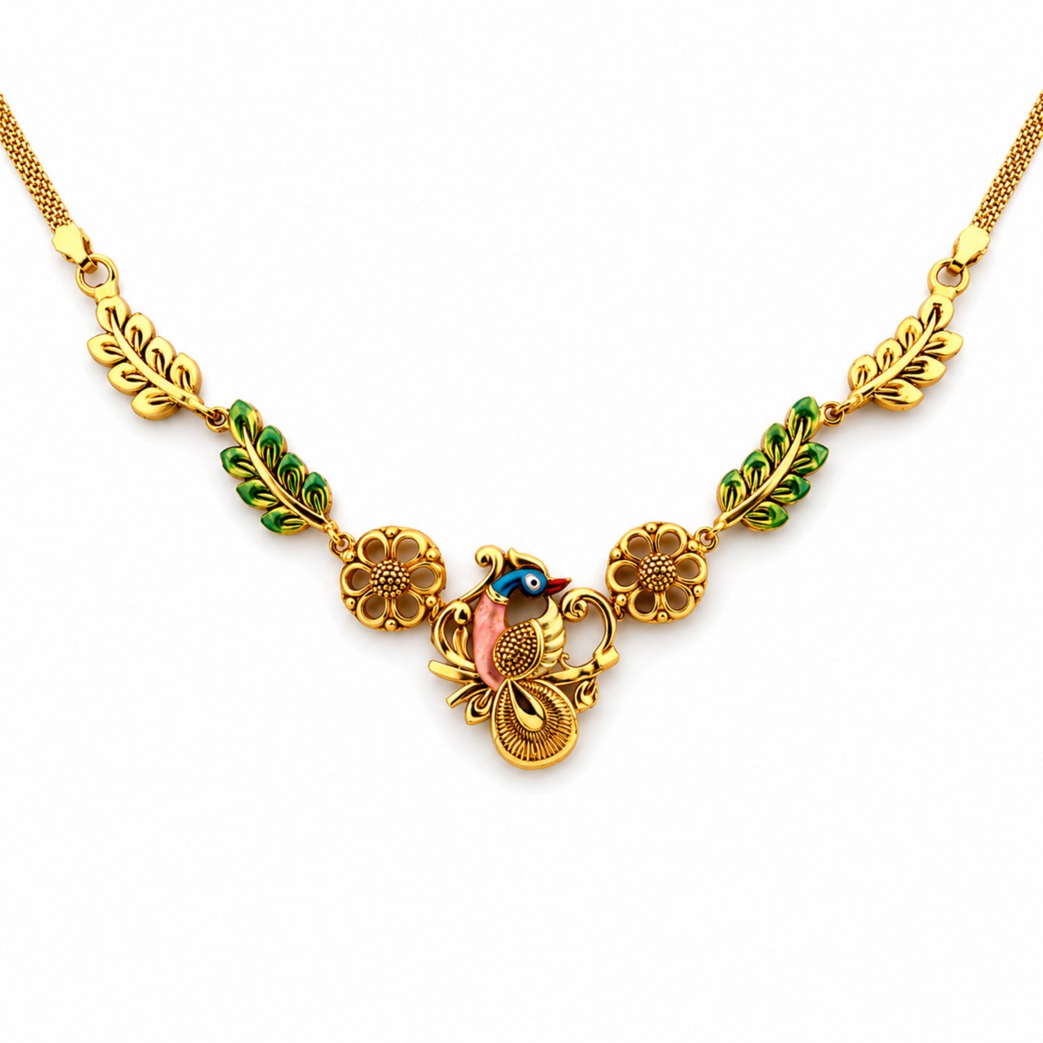 The Mayura Patra Enamel Silver Choker