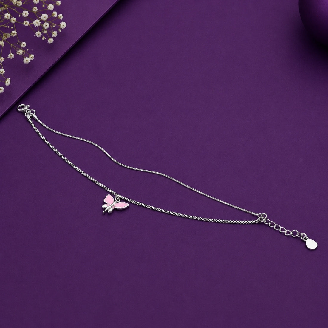 The Pink Monarch Butterfly Double-Layer 925 Silver Bracelet