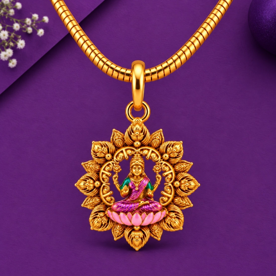 The Lakshmi Kamal-Medallion 925 Silver Gold Plated Pendant