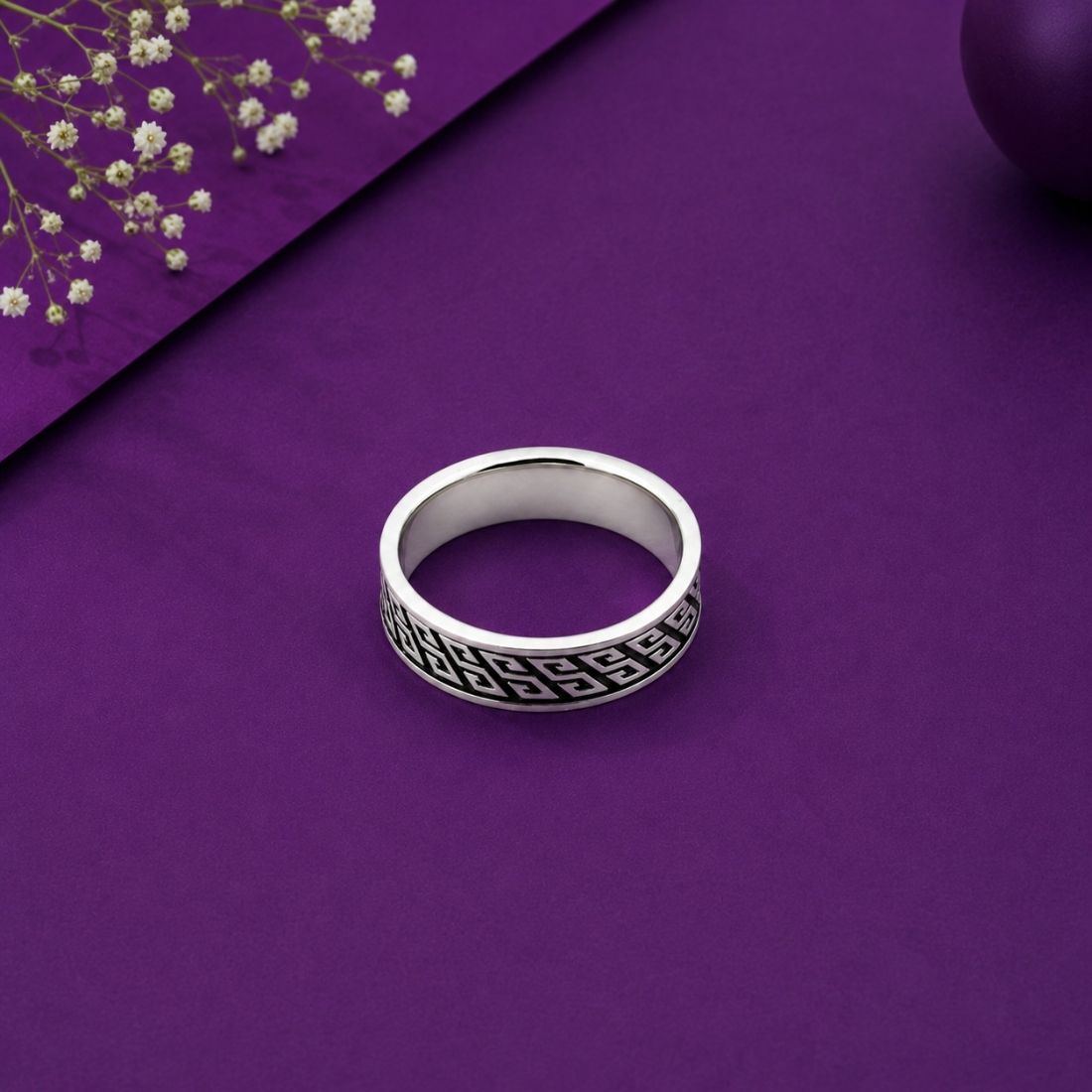 Silver Greek Meander Wave 925 Sterling Silver Band