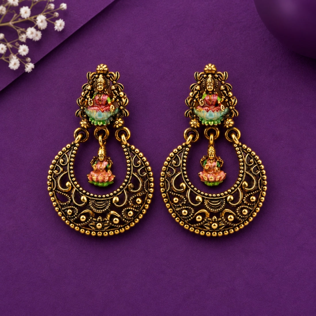 The Lakshmi Chandbali 925 Silver Antique Gold Plated Earrings