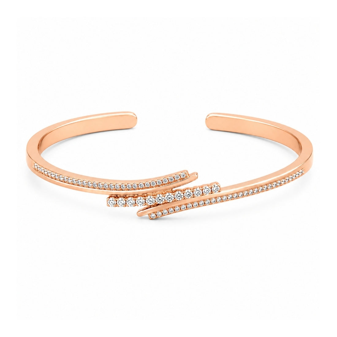 925 Rose Gold Plated Silver Intersecting Triple Streak Kada