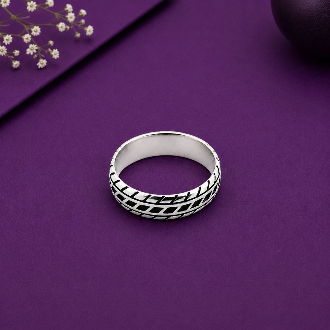Silver Tire Tread Spinner 925 Sterling Silver Ring
