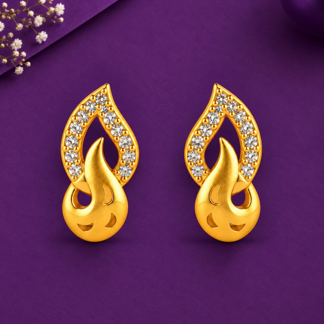 Golden Flame 925 Sterling Silver Cubic Zirconia Drop Stud Earrings