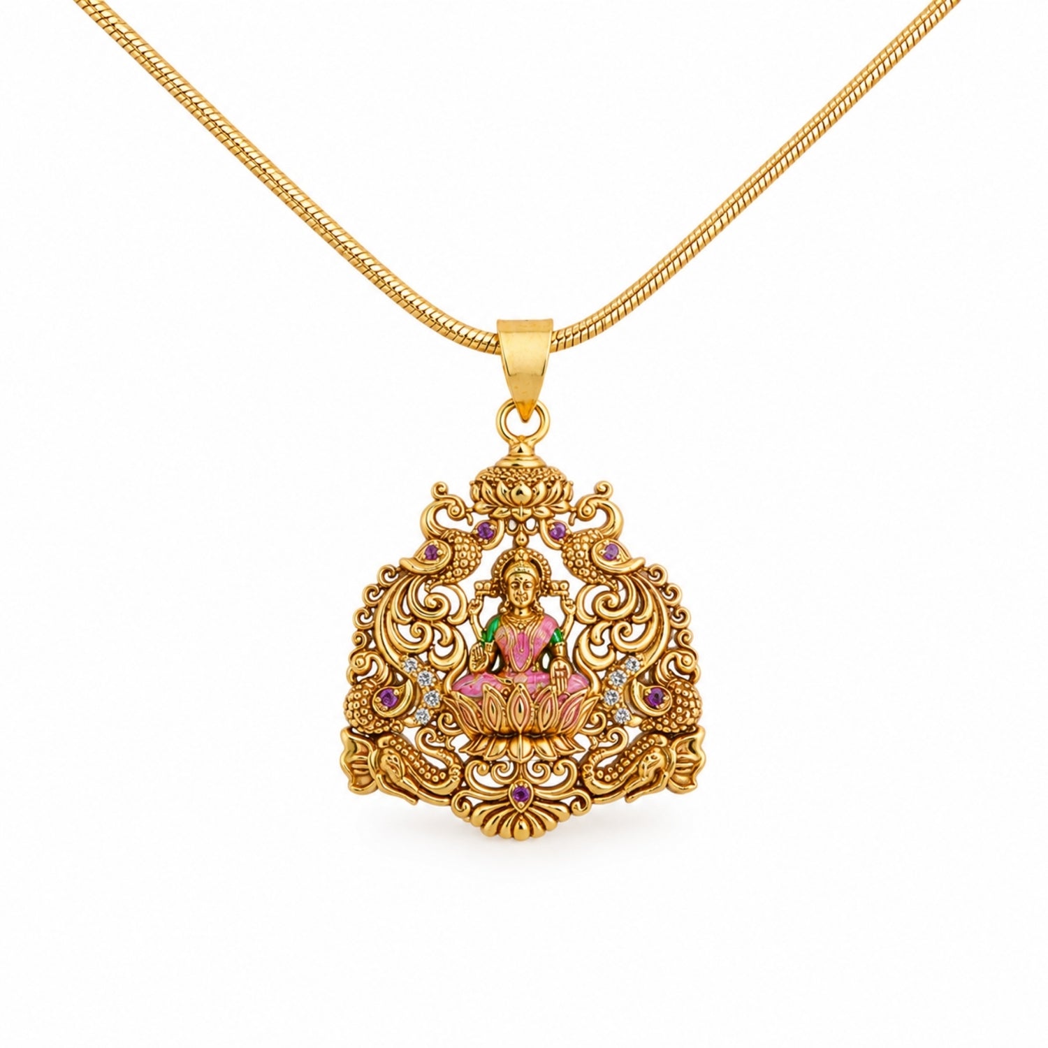 92.5 Pure Silver Gold Plated Goddess Lakshmi Temple Pendant