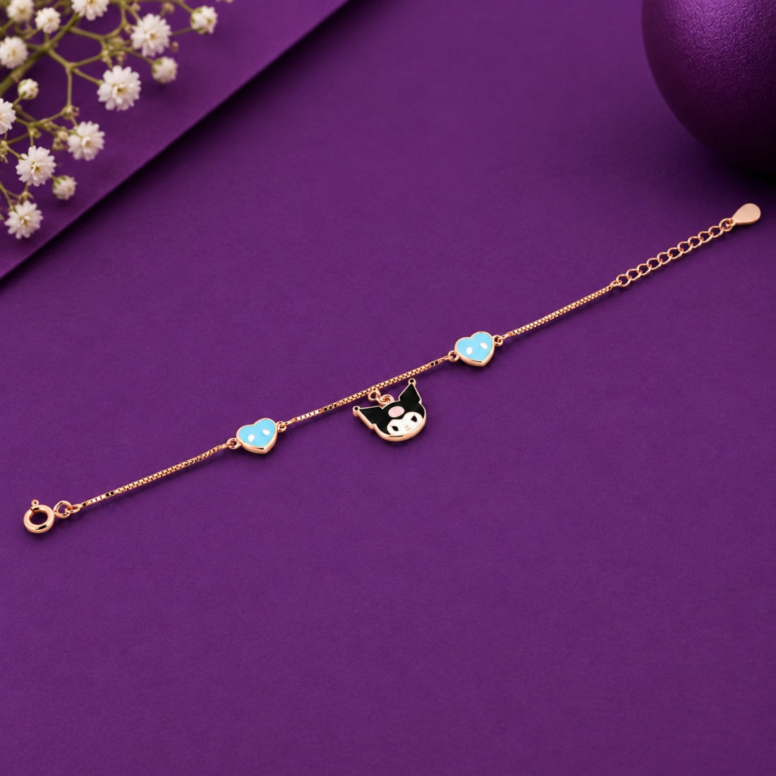 Kuromi Magic 925 Sterling Silver Enamel Heart & Character Kids Bracelet