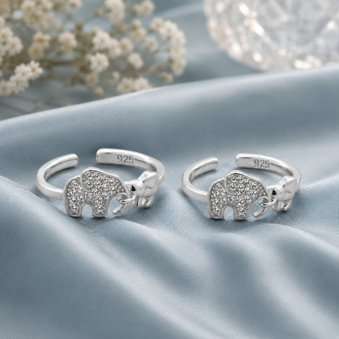 Silver Matriarch Pavé Elephant Toe Rings (Pair)