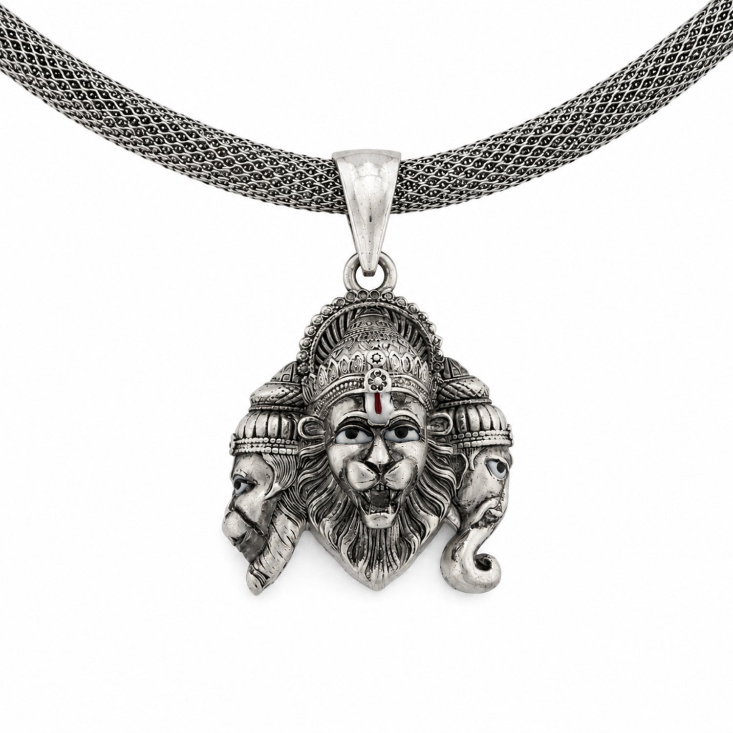 Lord Narasimha, Hanuman & Ganesha 925 Sterling Silver Face Pendant