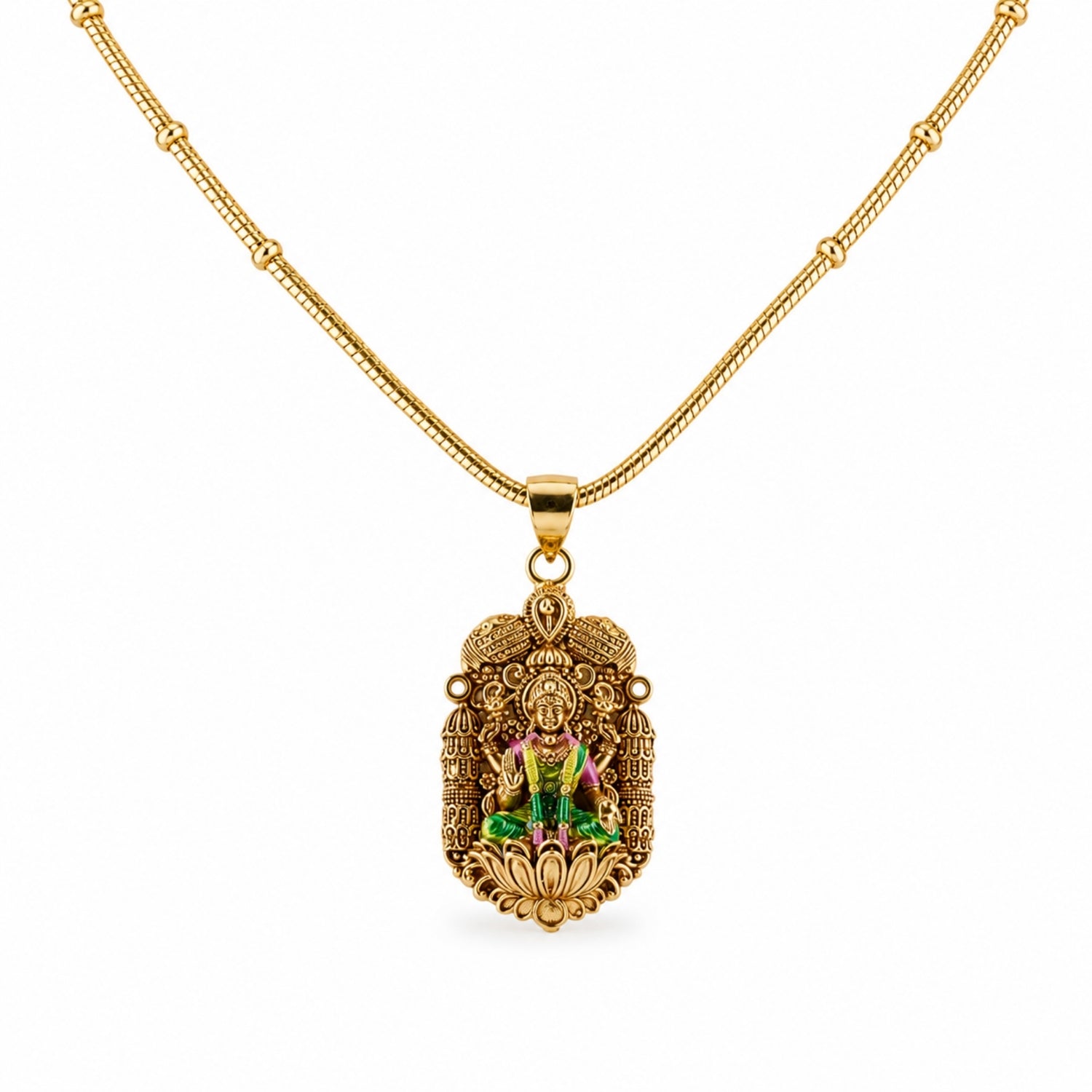 Divine Gold Plated 925 Silver Goddess Lakshmi Antique Pendant