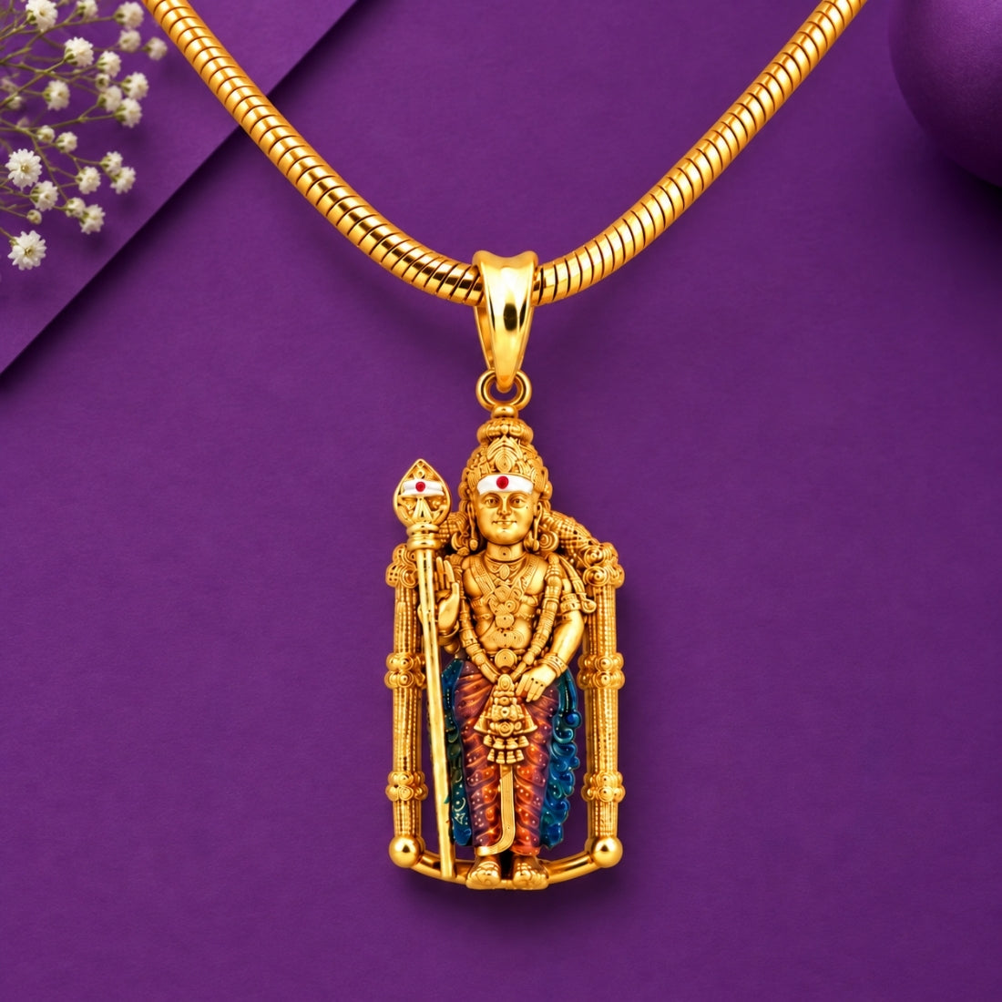 The Lord Murugan Vel 925 Silver Antique Gold Plated Pendant