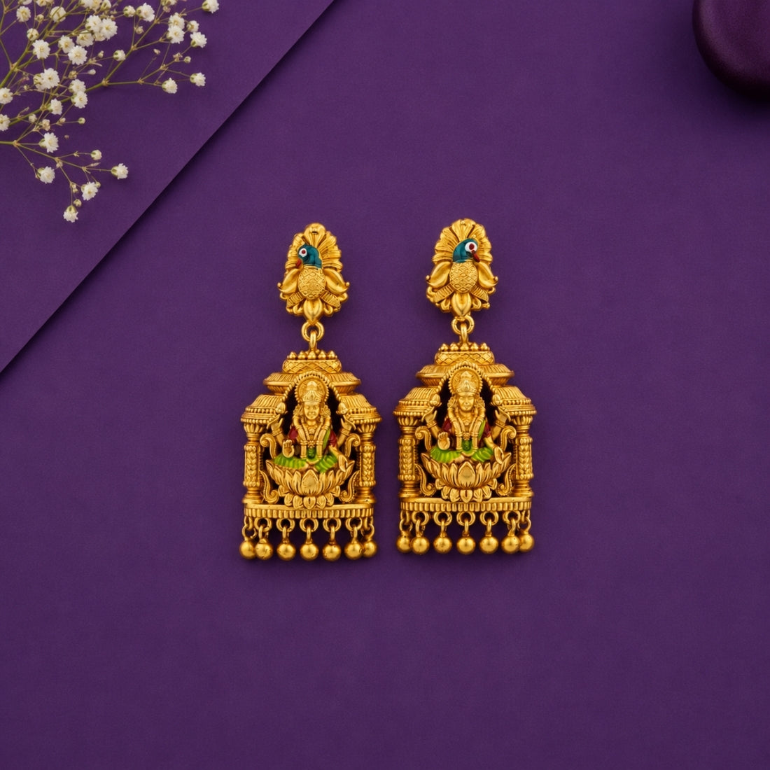 The Mayura Lakshmi Mantapa Jhumkas (Gold-Plated 925 Sterling Silver)