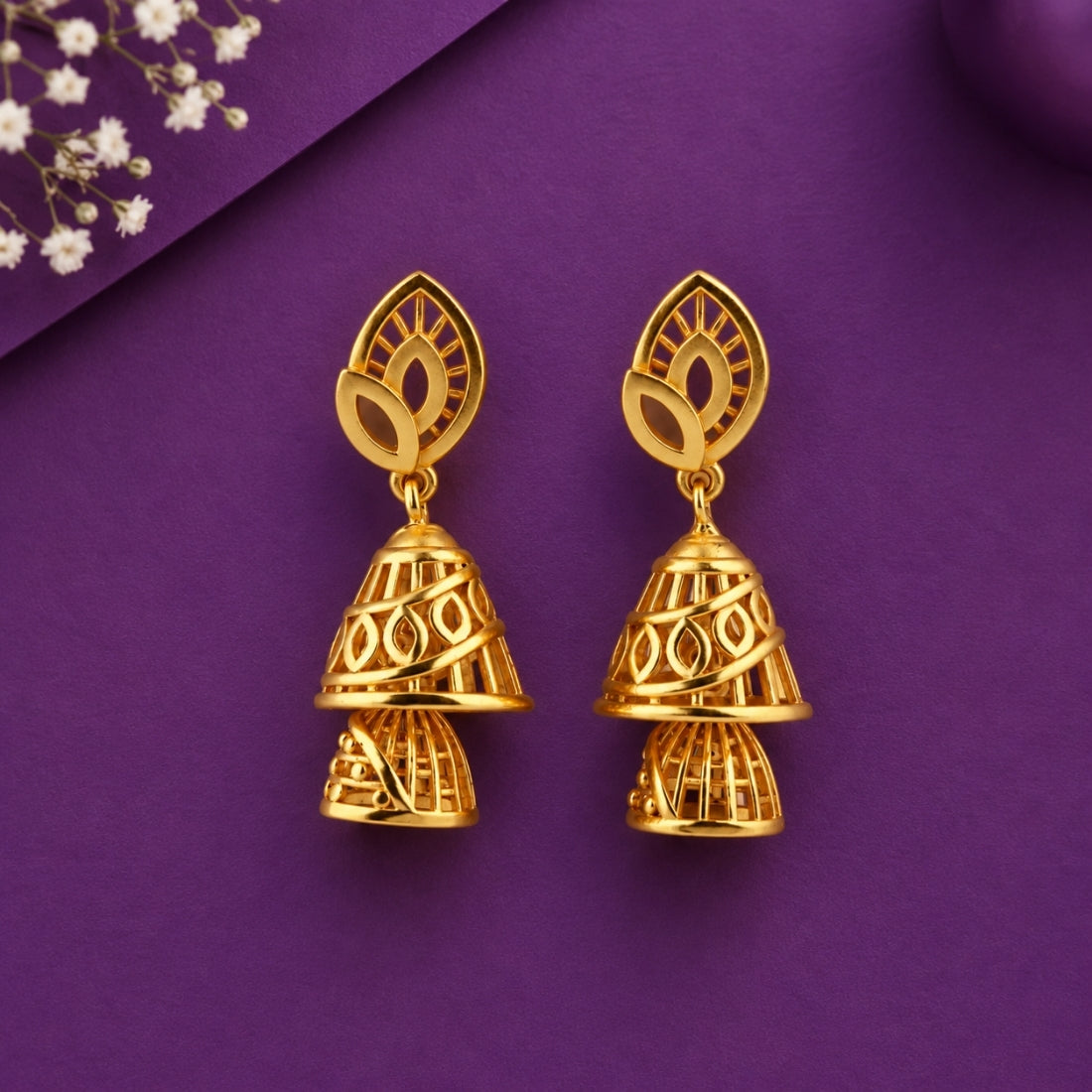 Gold Plated Silver Double-Tier Filigree Jhumka Earrings
