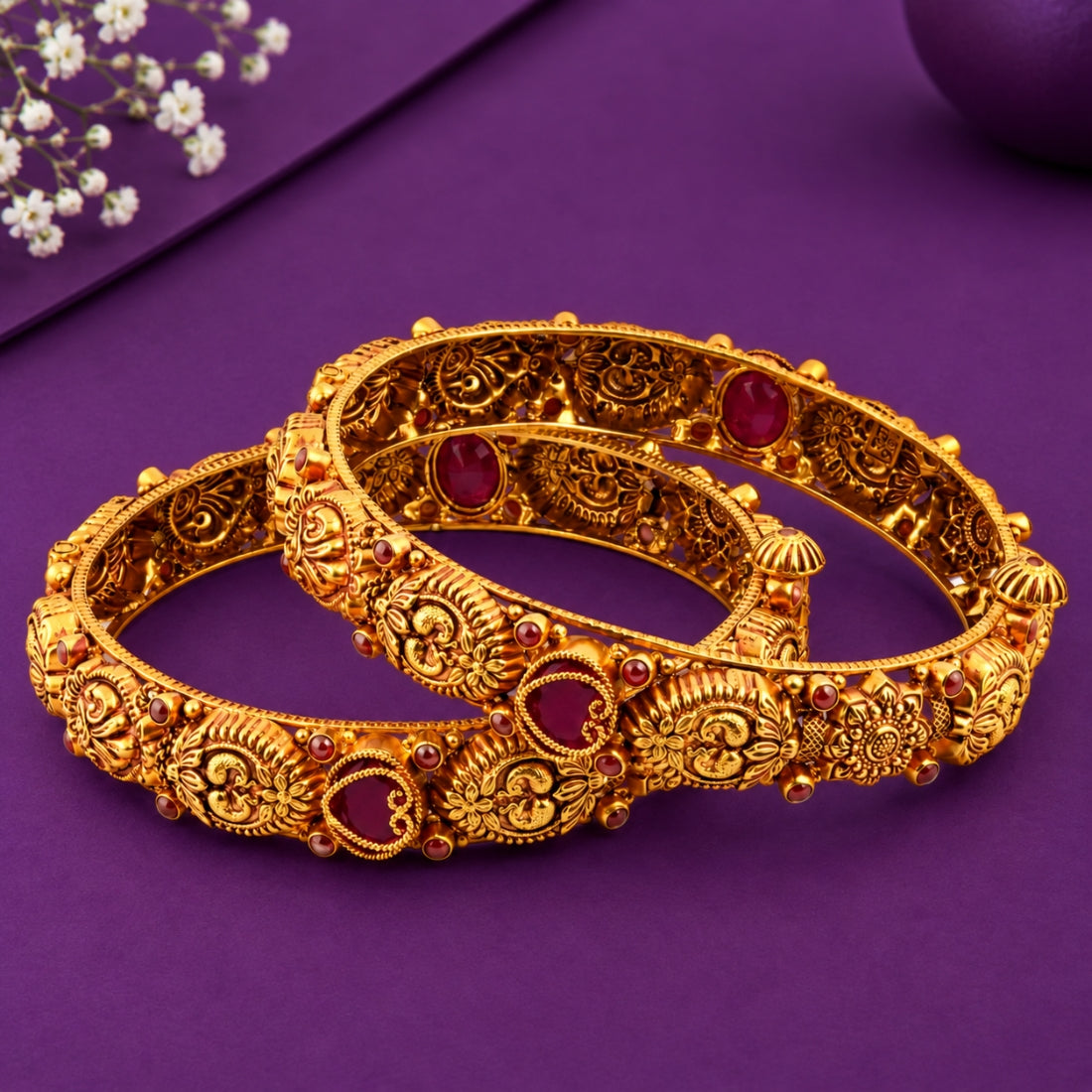 The Royal Mayura – 925 Silver Antique Gold-Plated Peacock Bangle Set