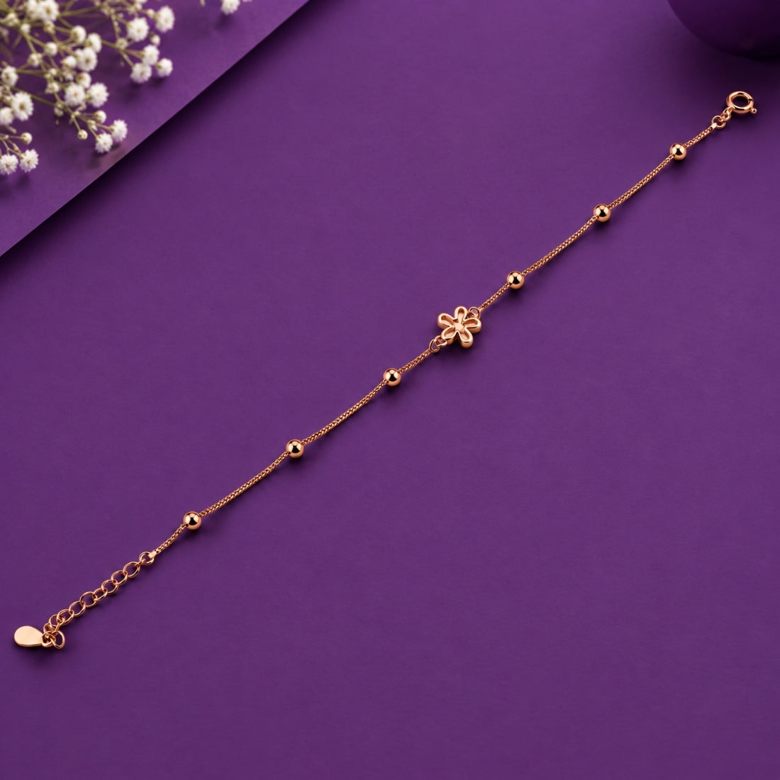 The Meadow Bead – 925 Rose Gold Dainty Floral Station Bracelet