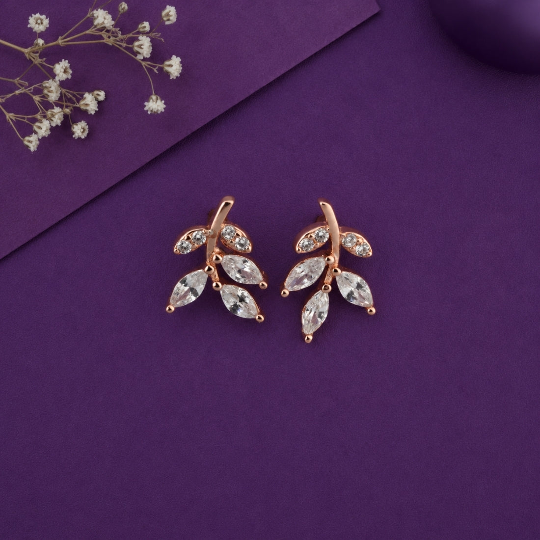 Rose Gold Sparkling Olive Branch Stud Earrings