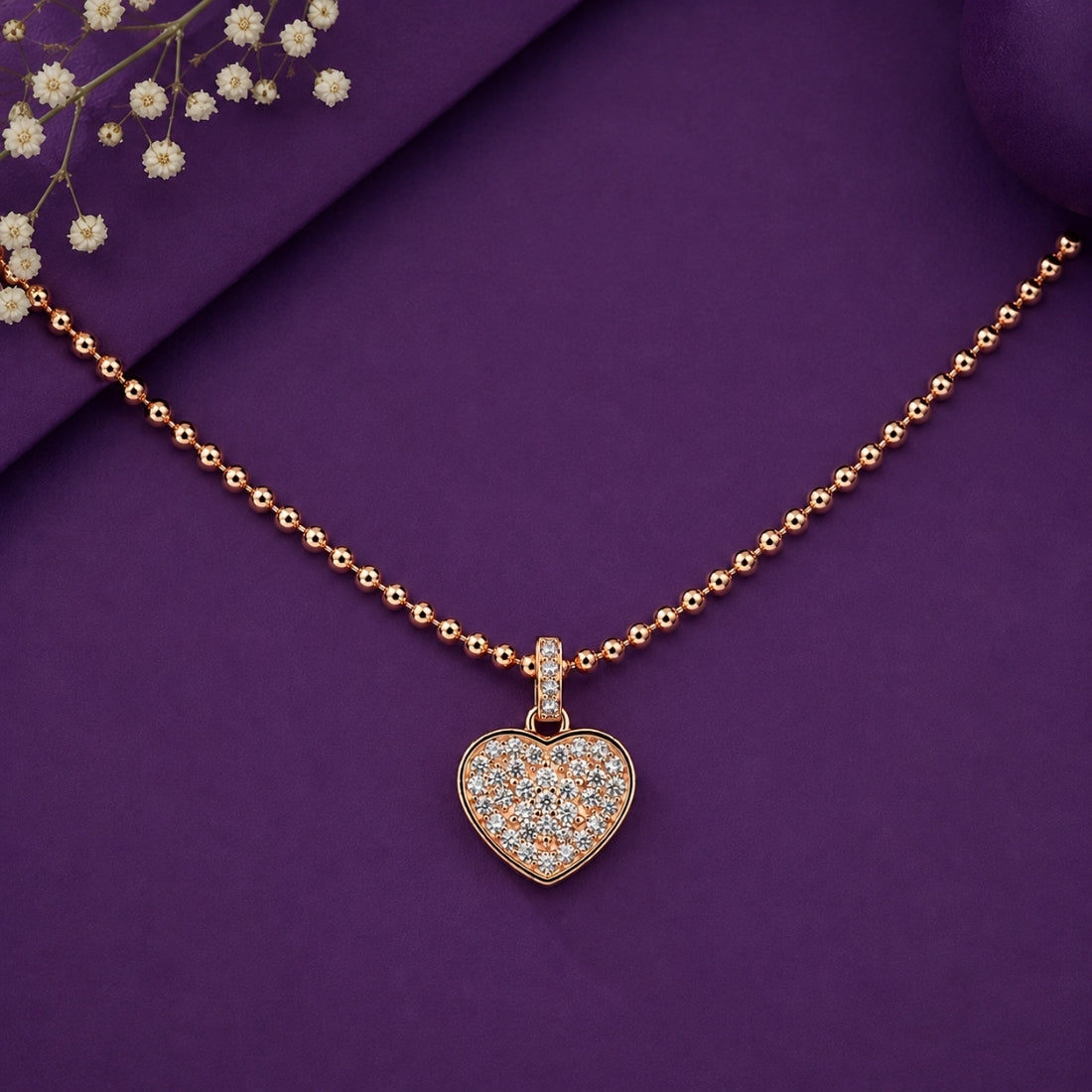 The Sparkling Heart Pave 925 Silver Rose Gold Pendant