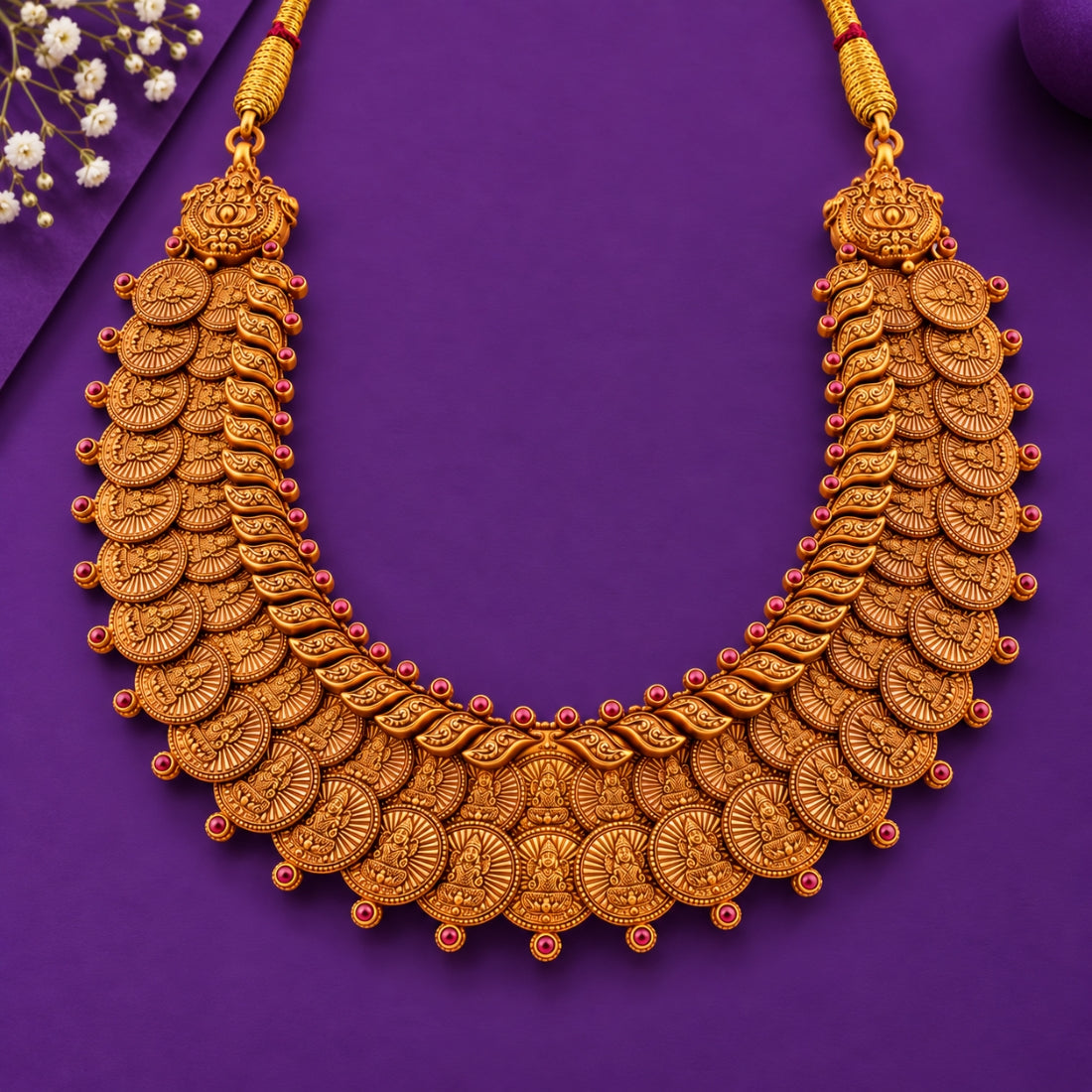 The Royal Temple Lakshmi Double-Layer 925 Silver Kasu Mala