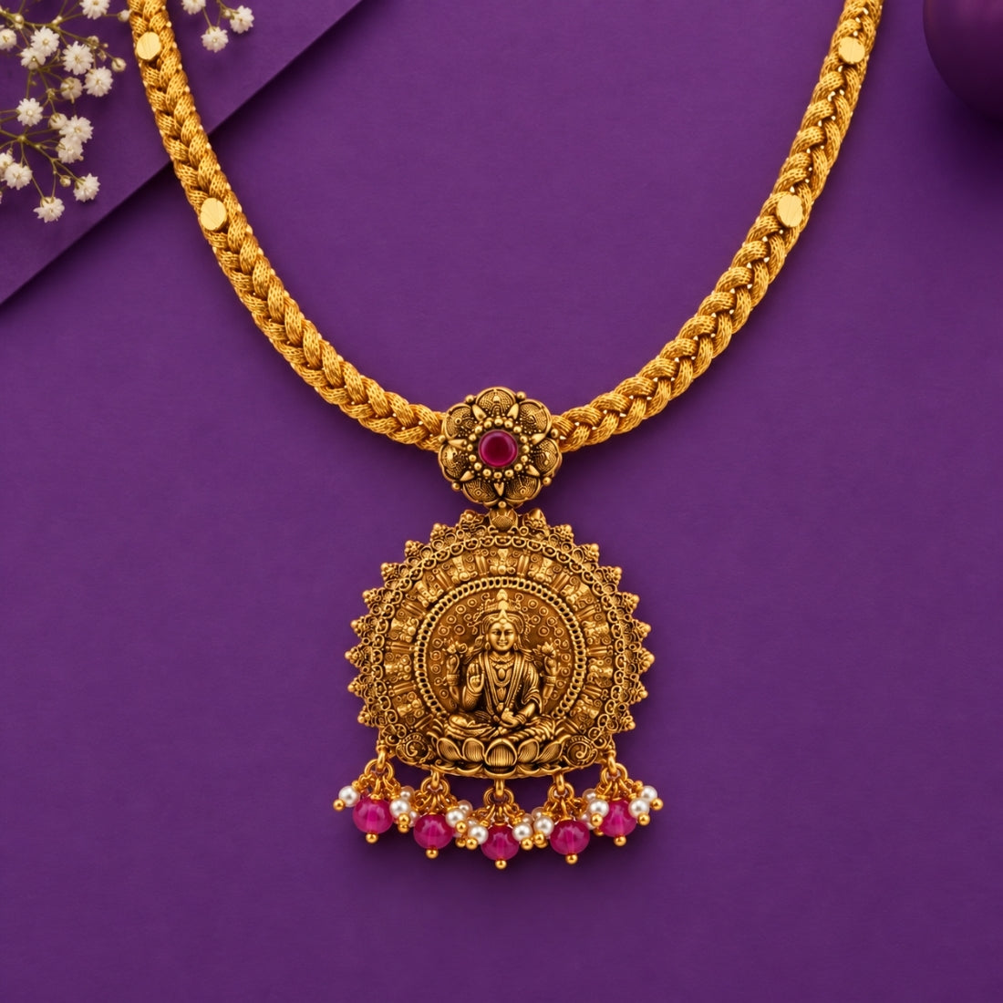 The Vaibhav Lakshmi Antique Medallion 925 Silver Necklace