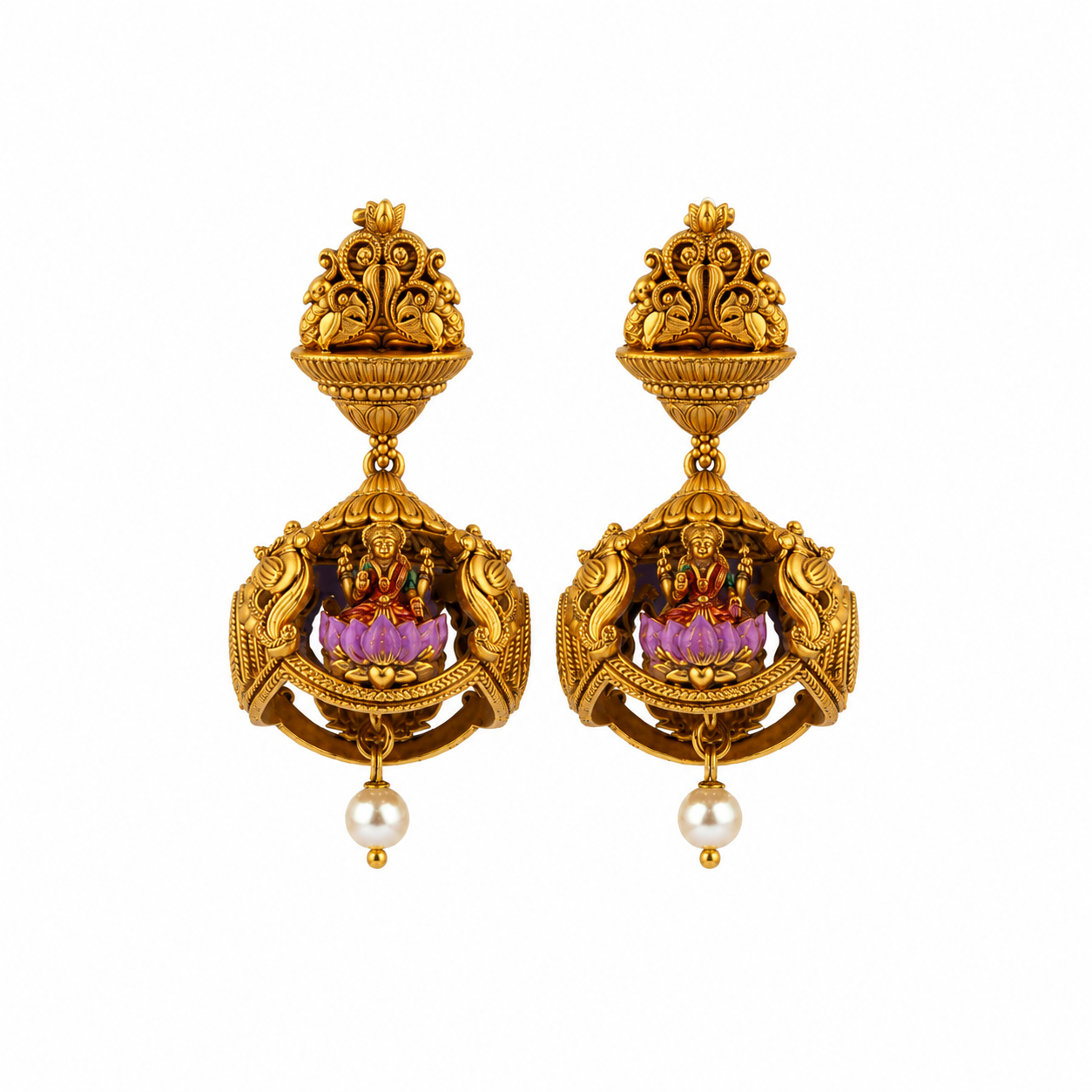 Divine Lakshmi Lotus Cage Gold-Plated 925 Silver Jhumkas