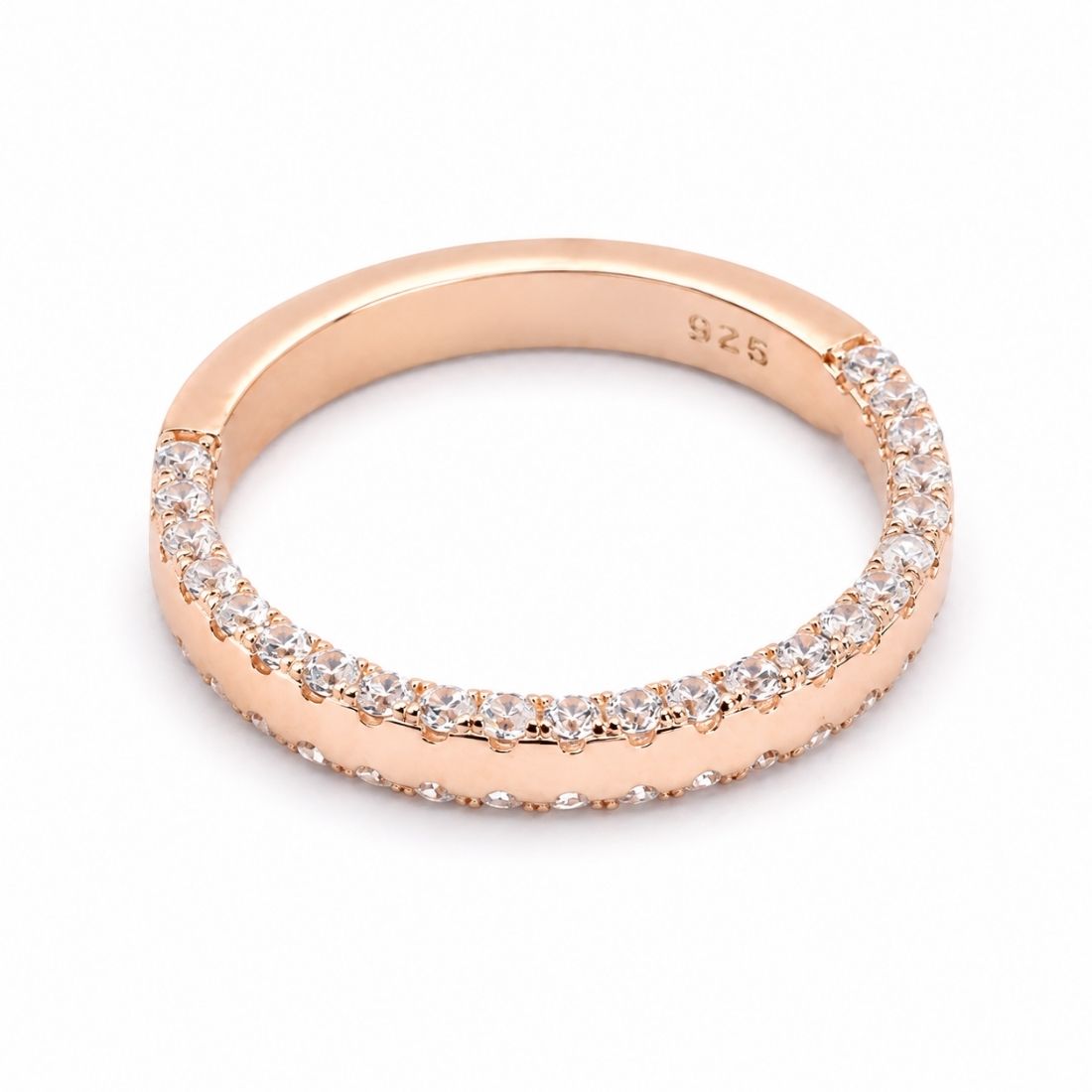 Rose Gold Plated Double Row Pave 925 Silver Band
