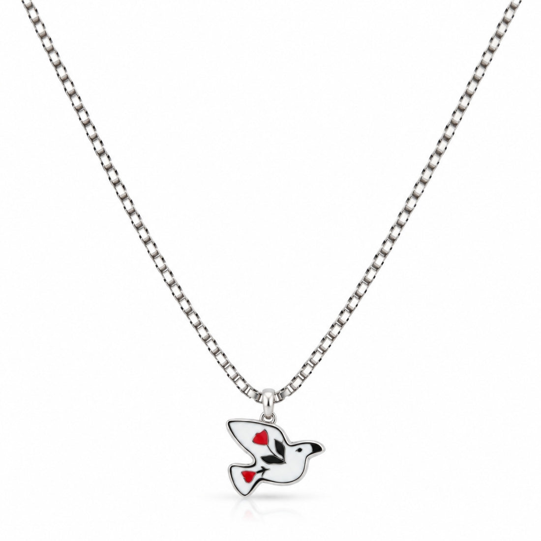 Serene Dove & Rose Enamel Chain with Pendant