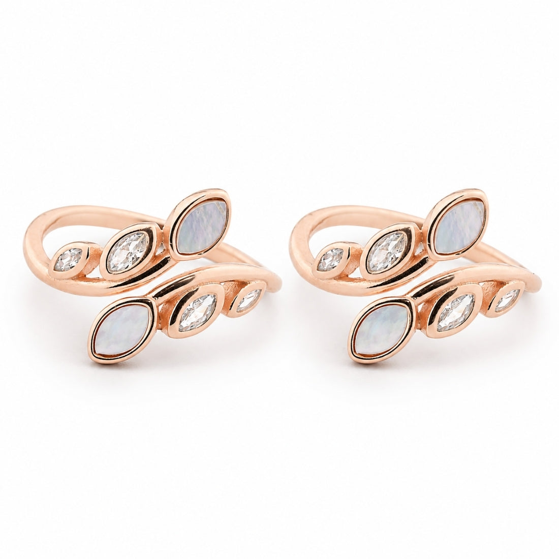 Rose Gold Luminous Willow Leaf Bypass Toe Rings (Pair)