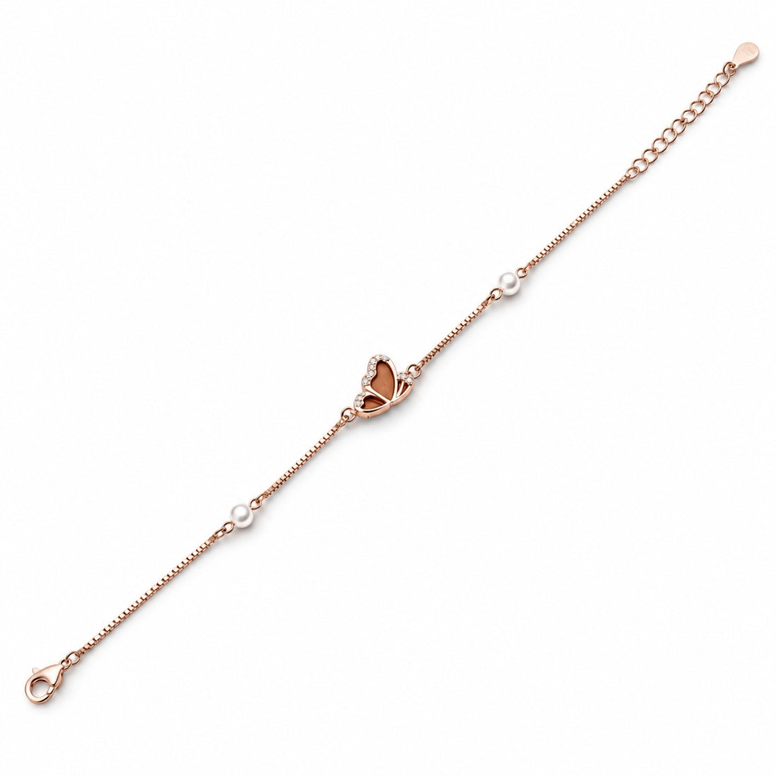 The Coral Monarch – 925 Rose Gold Orange Enamel Butterfly Bracelet