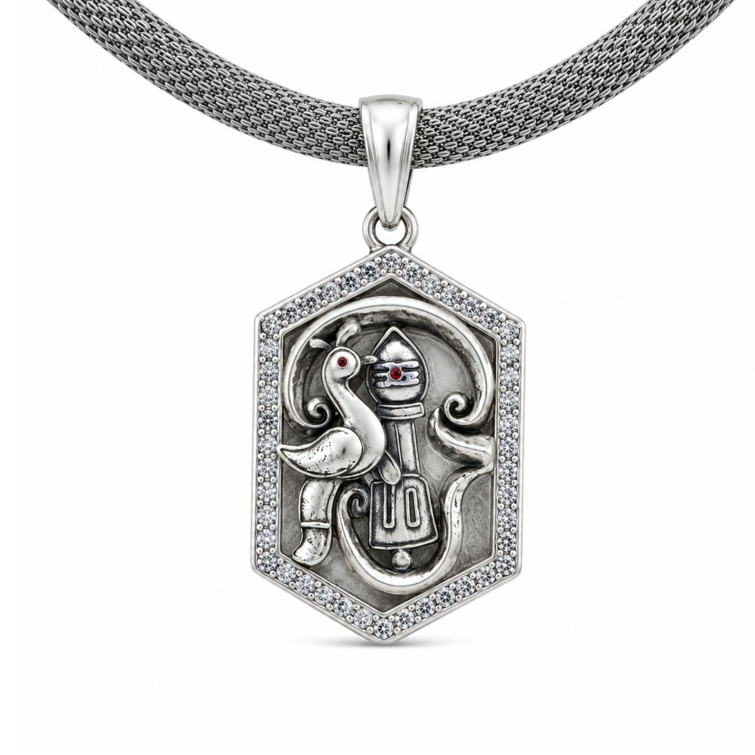 The 925 Sterling Silver Sacred Vel Peacock Geometric Pendant