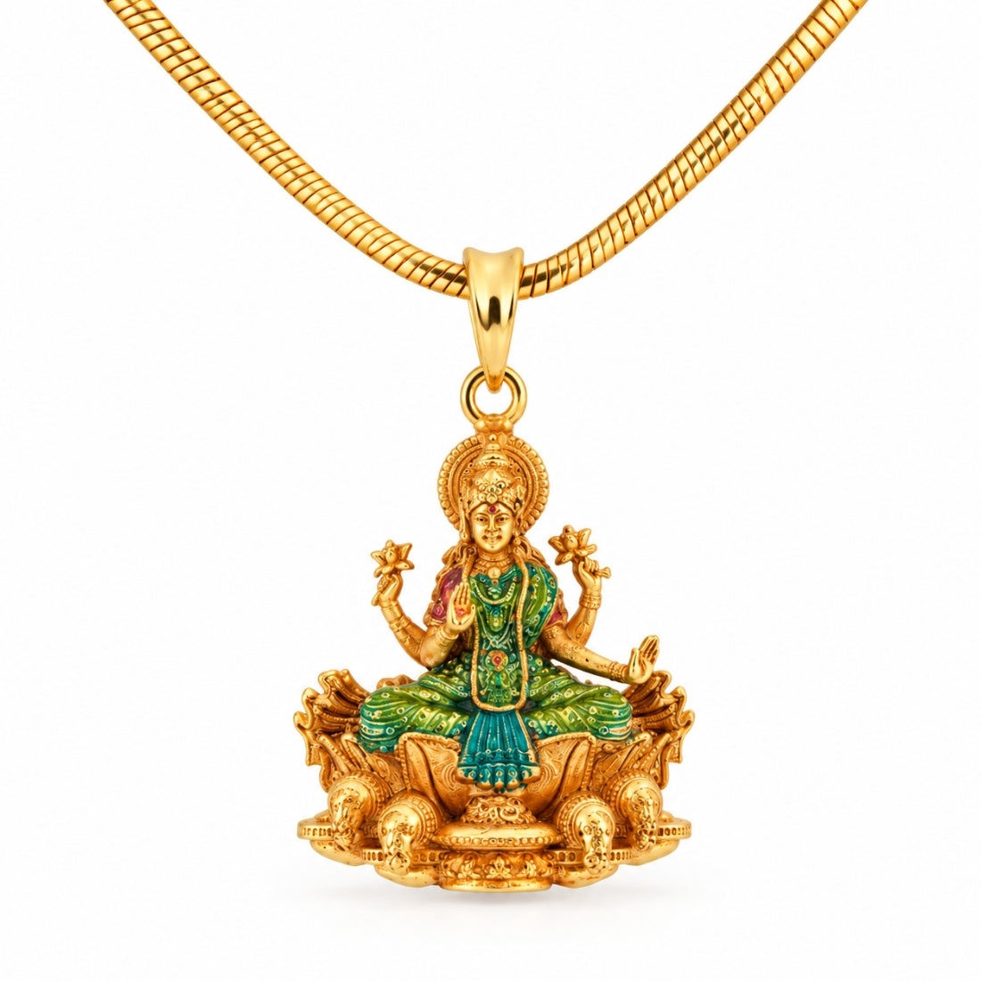The Gajalakshmi Asana 925 Silver Gold Plated Figurine Pendant