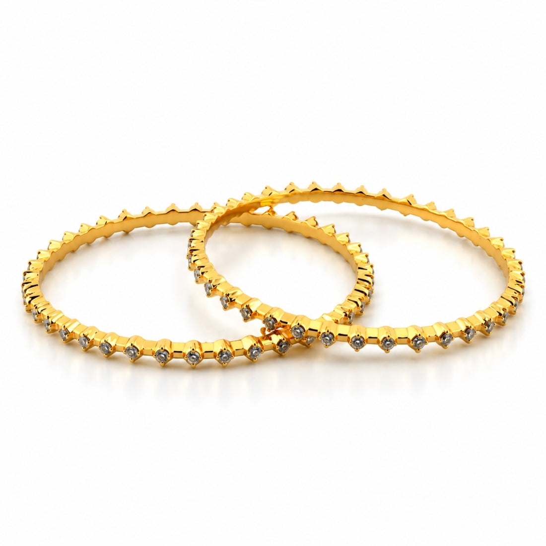 The Celestial Crown Eternity Chevron Bangles (Set of 2 in 925 Sterling Silver with Radiant 24K Gold Polish)