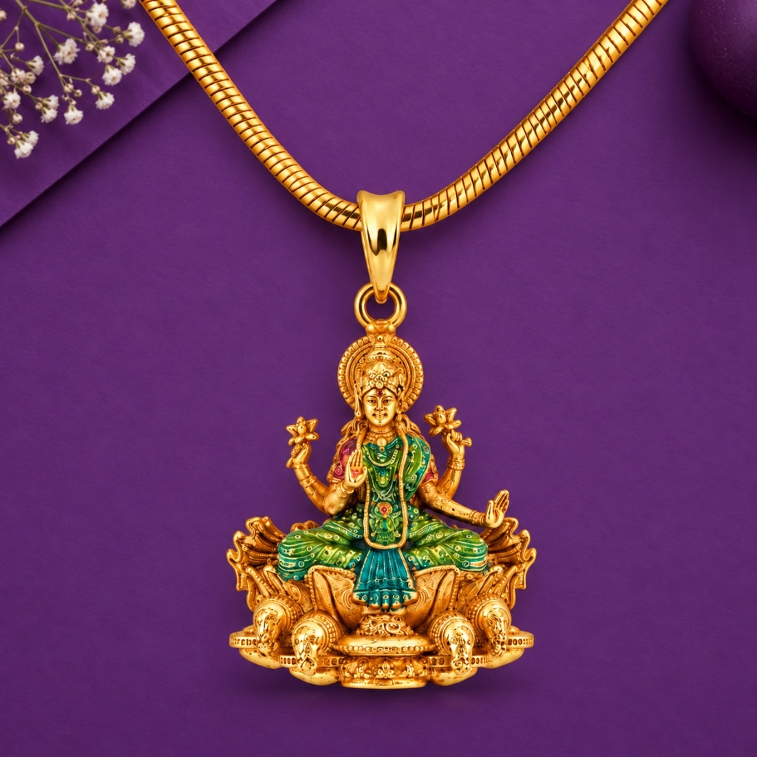The Gajalakshmi Asana 925 Silver Gold Plated Figurine Pendant