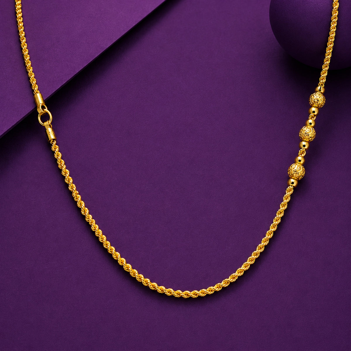 The Triratna Filigree 925 Sterling Silver Three-Bead Mugappu Chain