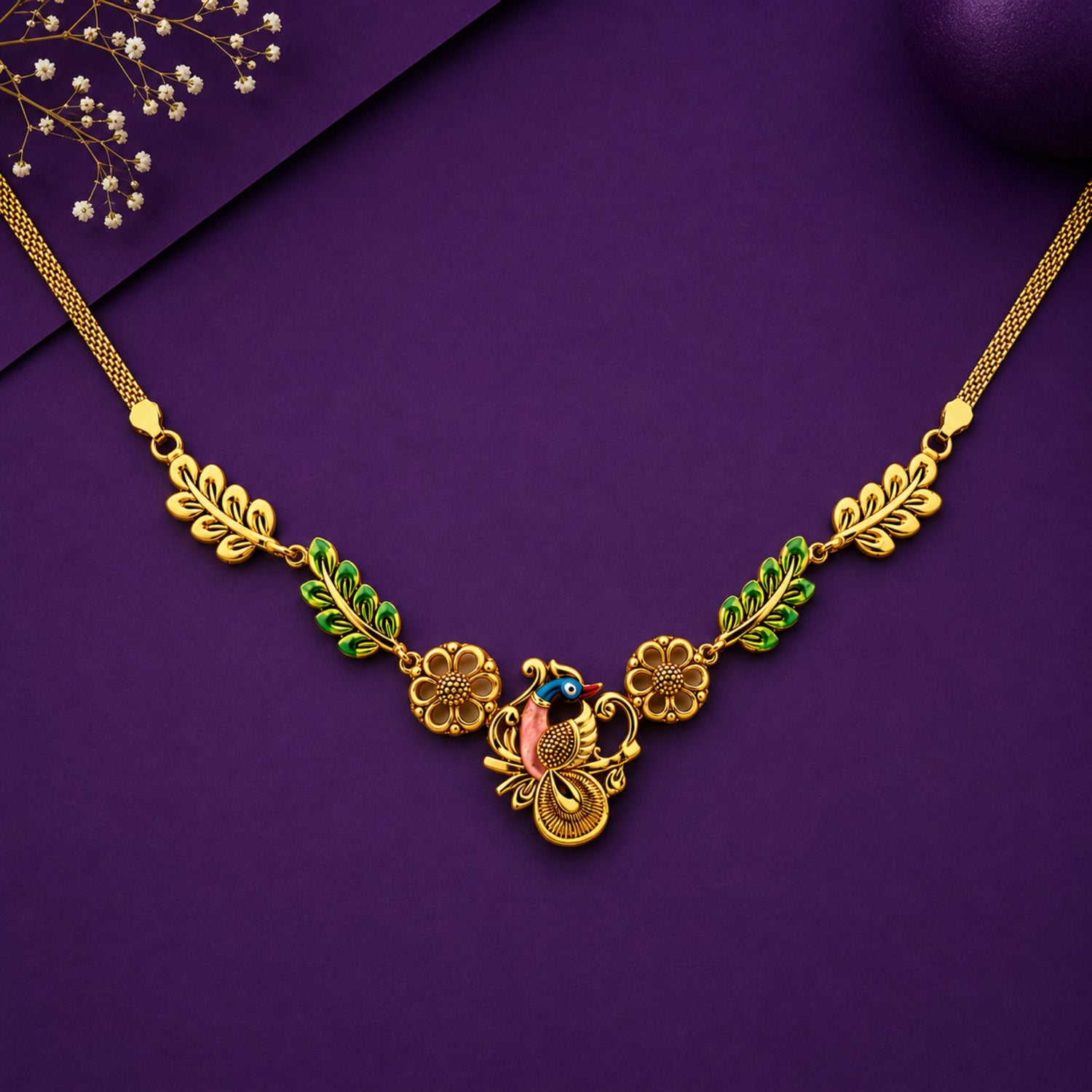 The Mayura Patra Enamel Silver Choker