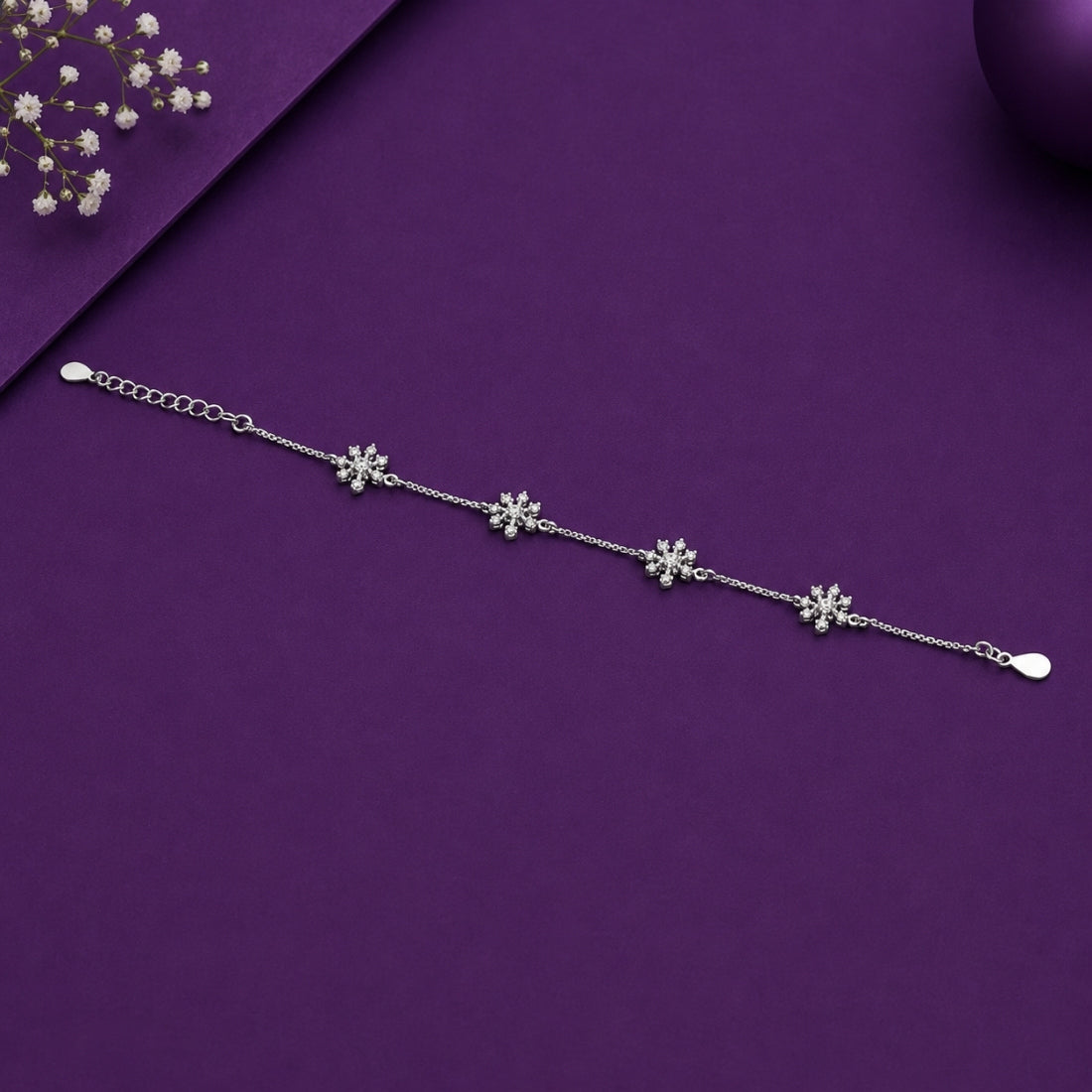 Dainty 925 Sterling Silver Snowflake Station Bracelet