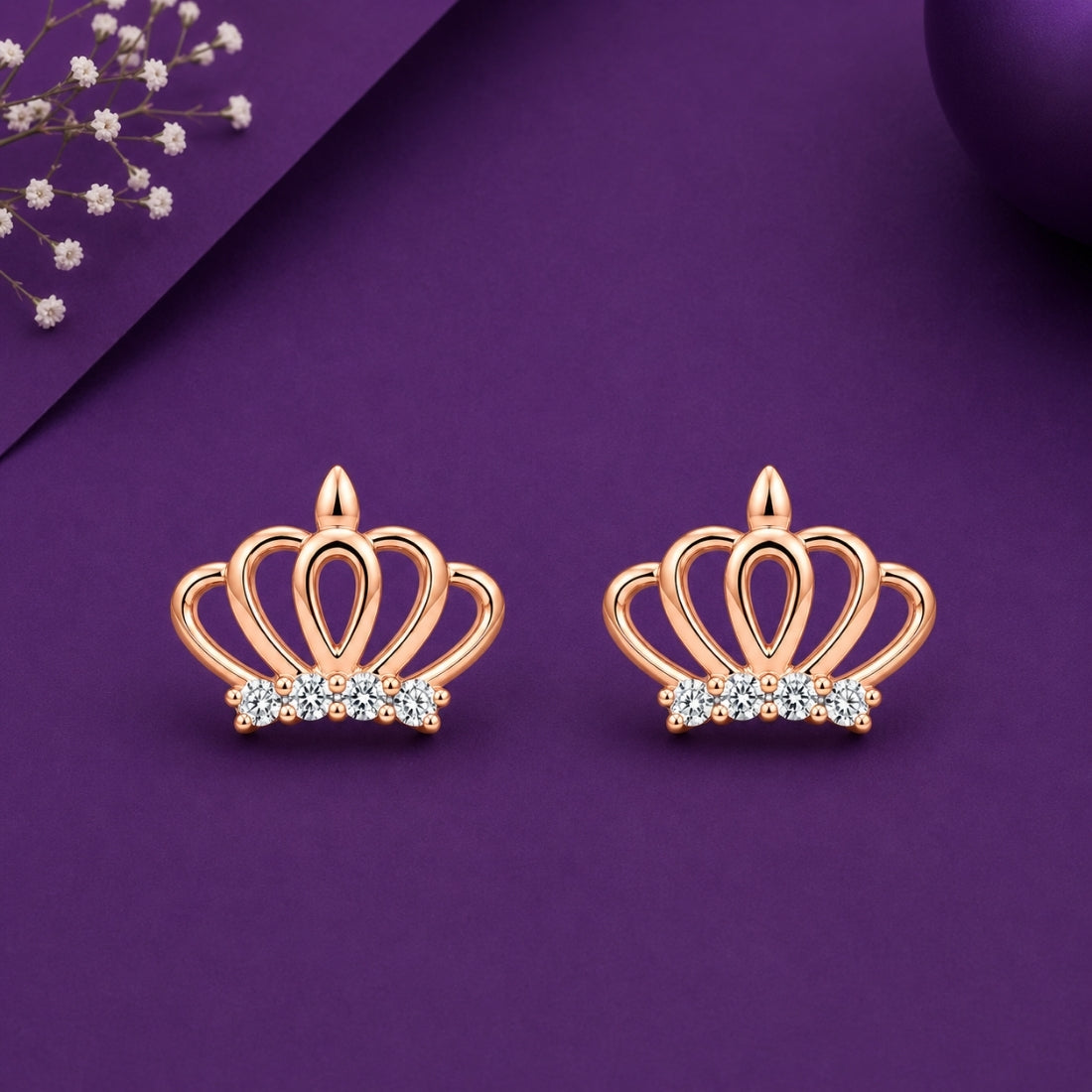 Rose Gold Majestic Crown Openwork Stud Earrings