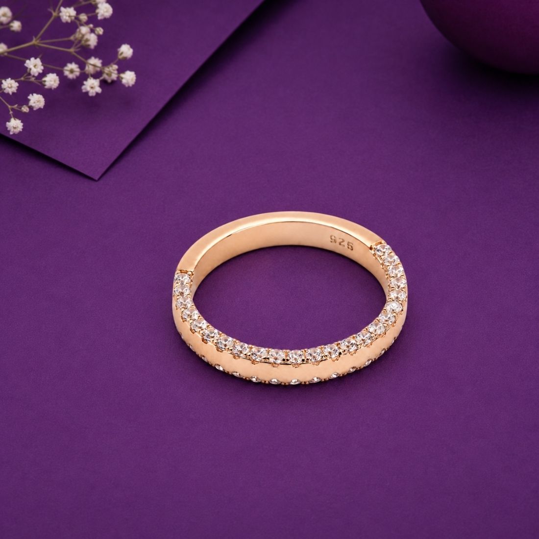 Rose Gold Plated Double Row Pave 925 Silver Band